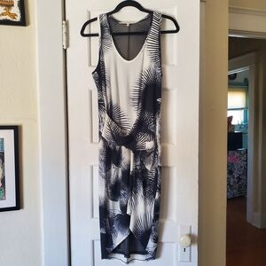 RACHEL Rachel Roy Monochrome Leaf Pattern Midi Dress